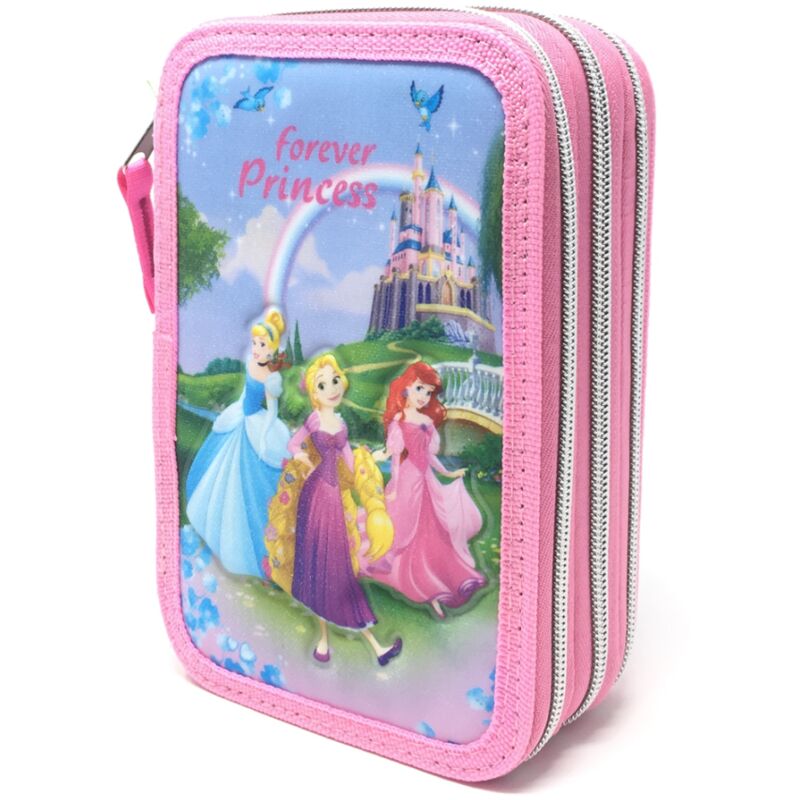 foto del prodotto astuccio scuola 3d principesse cenerentola rapunzel ariel disney 3 zip cerniere trade shop traesio