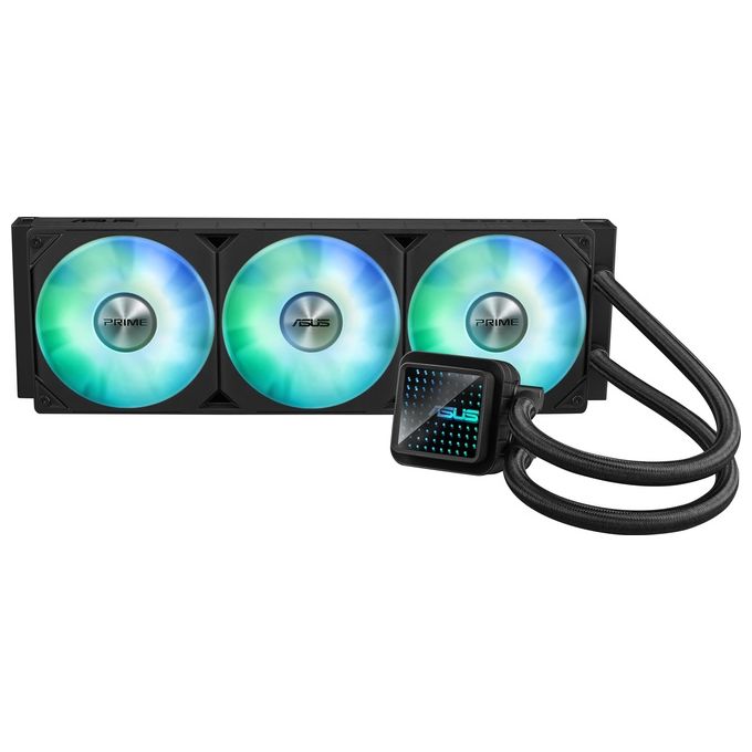 foto del prodotto asus prime lc 360 argb dissipatore a liquido all in one tre ventole con led argb e illuminazione aura 40cm di tubi compatible con diverse schede madri intel e amd nero