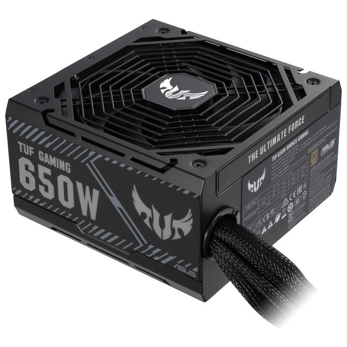 foto del prodotto asus tuf gaming 650w alimentatore bronze con certificazione military grade, pcb rinforzato, ventola axial tech, tecnologia 0db, cavi sleevati, 6 anni di garanzia