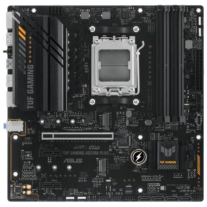 foto del prodotto asus tuf gaming a620m-plus scheda madre amd matx, ddr5, 2 slot m.2 pcie 4.0, q-latch, 2 displayport, hdmi, usb 3.2 gen 1 type-c, bios flashback, cancellazione rumore, aura sync