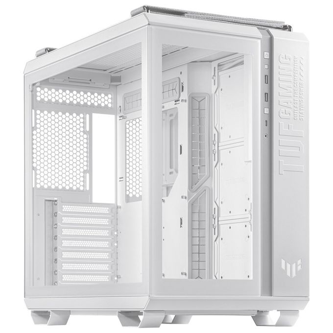 foto del prodotto asus tuf gaming gt502 chassis per pc gaming mid atx con doppia camera raffreddamento indipendente e pannelli laterali senza attrezzi bianco