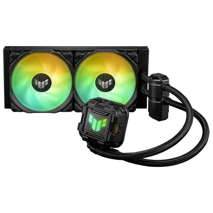 foto del prodotto asus tuf gaming lc 240 argb dispositivo di raffreddamento a liquido all-in-one, cooler cpu, supporto intel lga 1700 e amd am5, 2 ventole tuf gaming argb da 120 mm, aura sync, nero