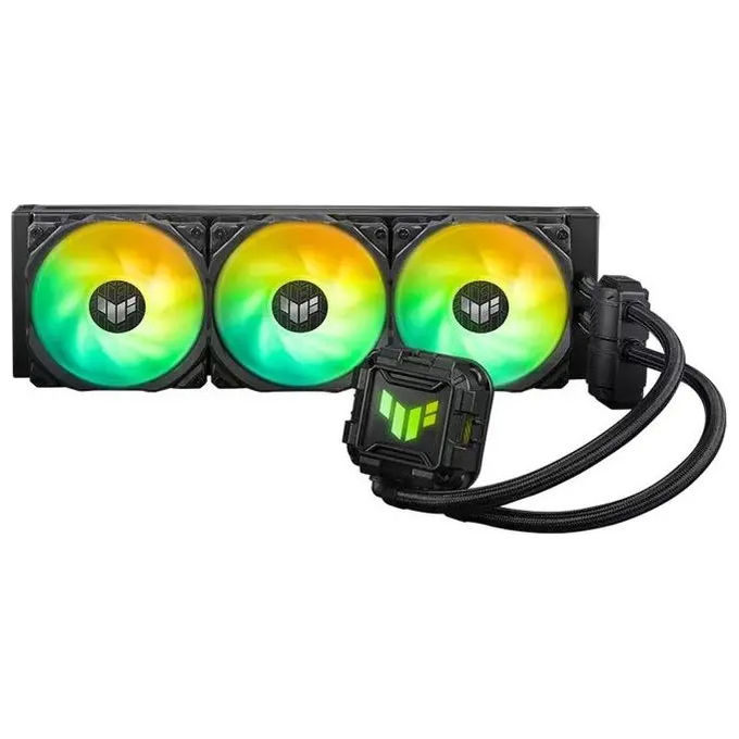 foto del prodotto asus tuf gaming lc 360 argb dispositivo di raffreddamento a liquido all-in-one, cooler cpu, supporto intel lga 1700 e amd am5, 3 ventole tuf gaming argb da 120 mm, aura sync, nero