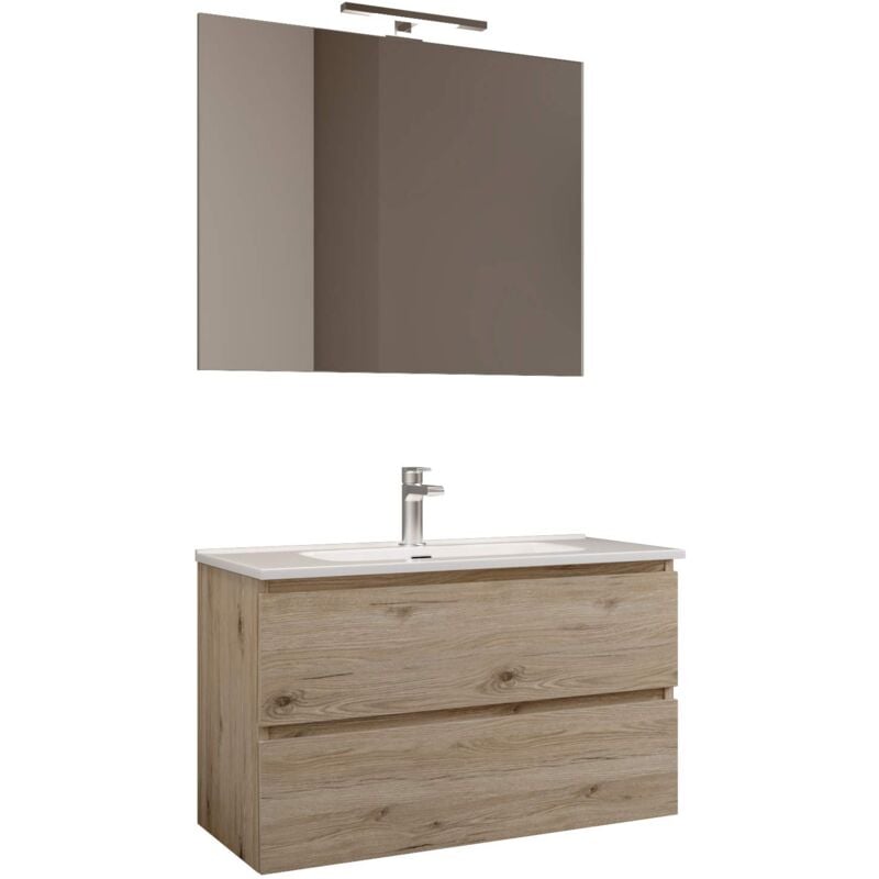 foto del prodotto atena mobile sospeso con lavabo, specchio e lampada led, laminato, quercia naturale l. 62 x p. 47 x h. 53 cm mama store