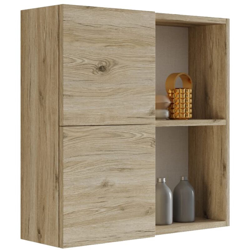 foto del prodotto atena pensile doppio 2 ante con vani a giorno, quercia naturale, l.71 x p.22 x h71 cm mama store