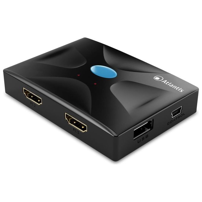 foto del prodotto atlantis deviatore kvm hdmi switch usb a 2 porte con 2 cavi di collegamento
