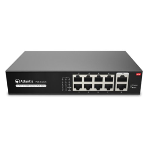 foto del prodotto atlantis switch poe a02 f10p8 120w 10 porte 10 100mbps di cui 8 poe sino a 115w 120w tot include kit mont. muro wall mount 