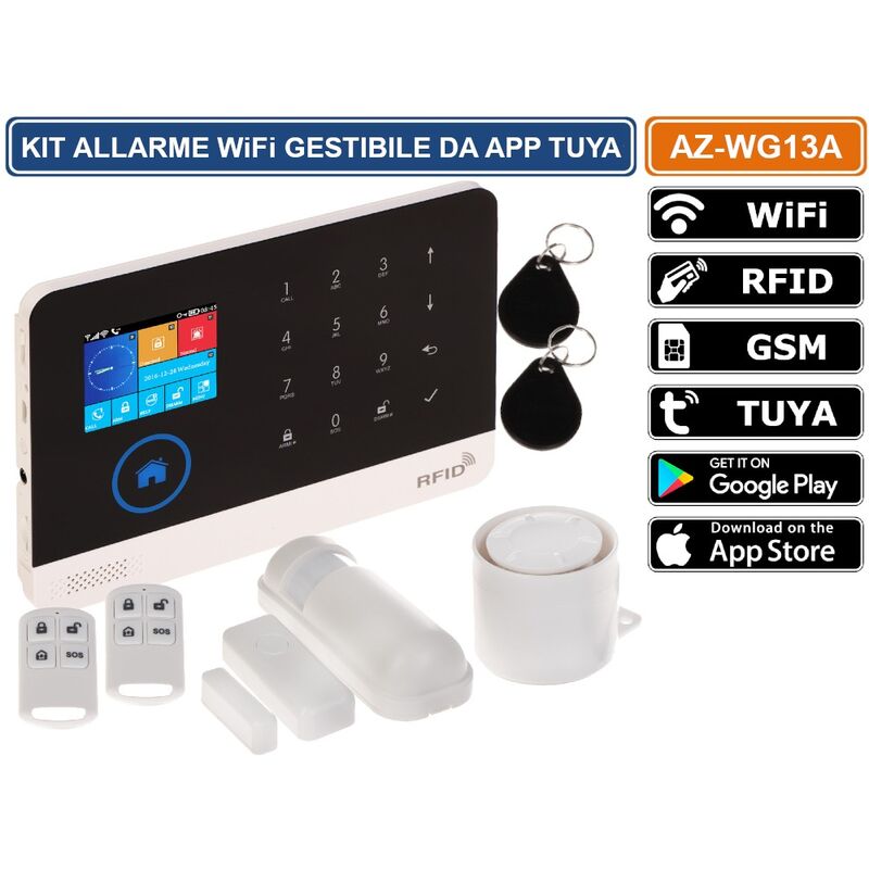 foto del prodotto atlo kit sistema di allarme wireless wifi gsm con rfid gestibile da smartphone con app tuya