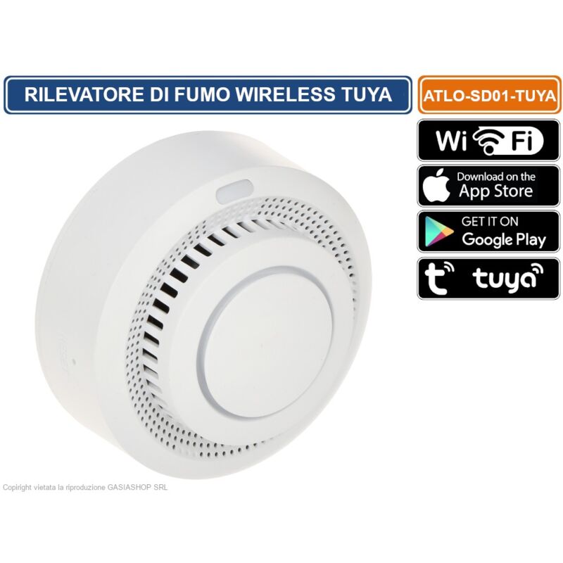 foto del prodotto atlo sensore rilevatore di fumo wireless sd01 tuya wi fi gestibile da smartphone con app tuya