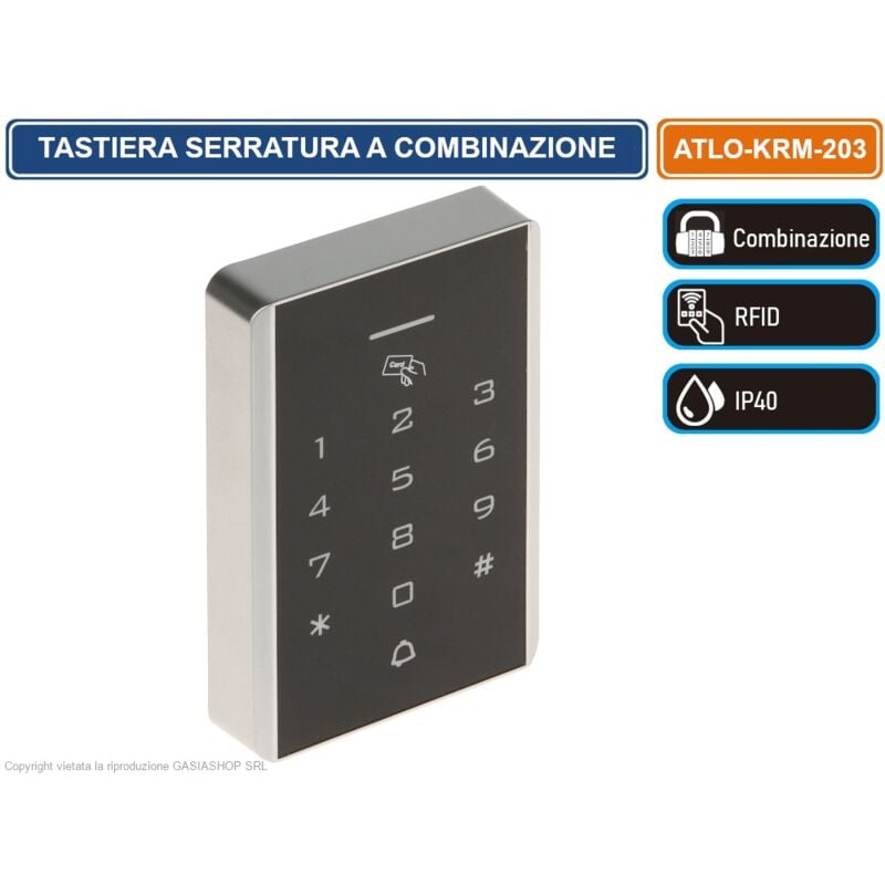 foto del prodotto atlo tastiera rfid apricancello serratura a combinazione tag badge ip40