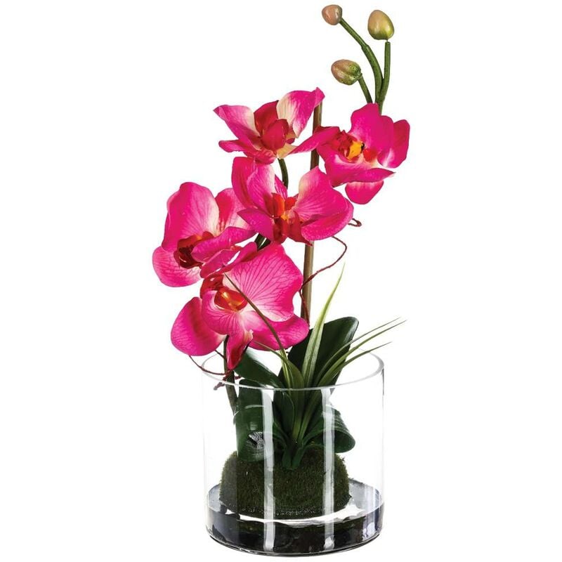 foto del prodotto atmosphera composizione di orchidee artificiali in vaso di vetro h37cm fushia cr ateur d int rieur