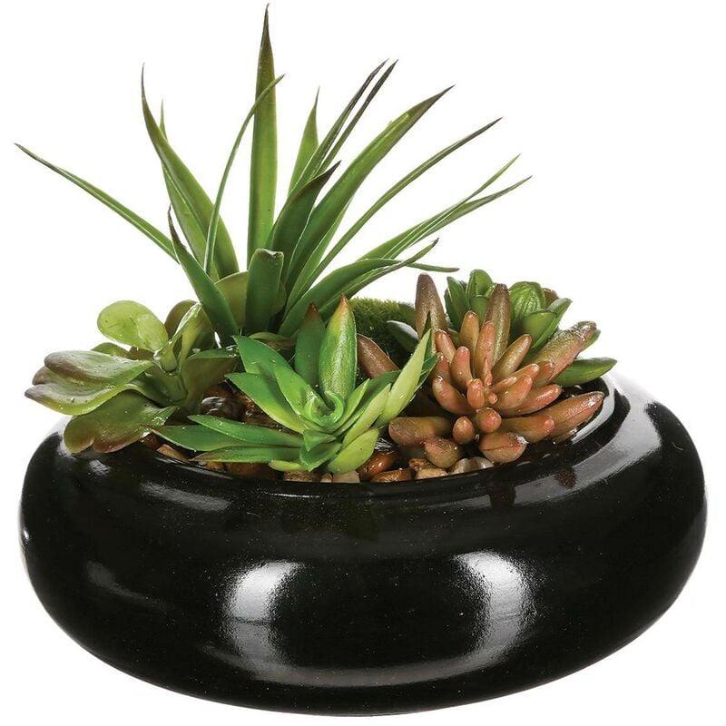 foto del prodotto atmosphera composizione di piante artificiali vaso in ceramica h6 cm nero cr ateur d int rieur
