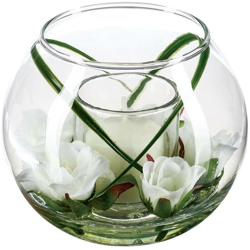 foto del prodotto atmosphera composizione floreale artificiale in seta con candela e vaso di vetro h10cm rosa cr ateur d int rieur