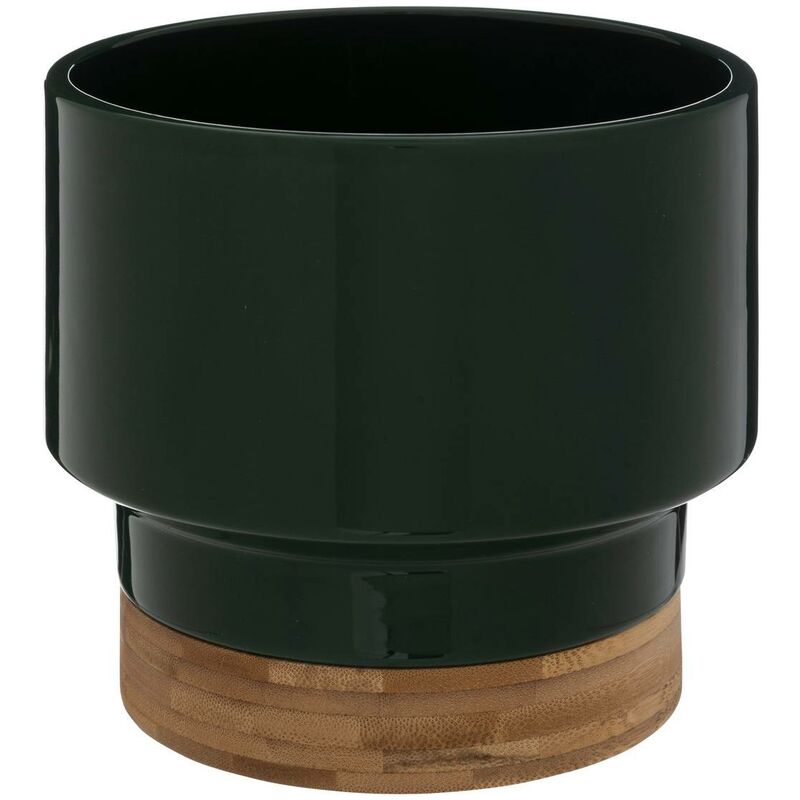 foto del prodotto atmosphera fioriera in ceramica e bamb le collectionneur h16cm verde scuro cr ateur d int rieur