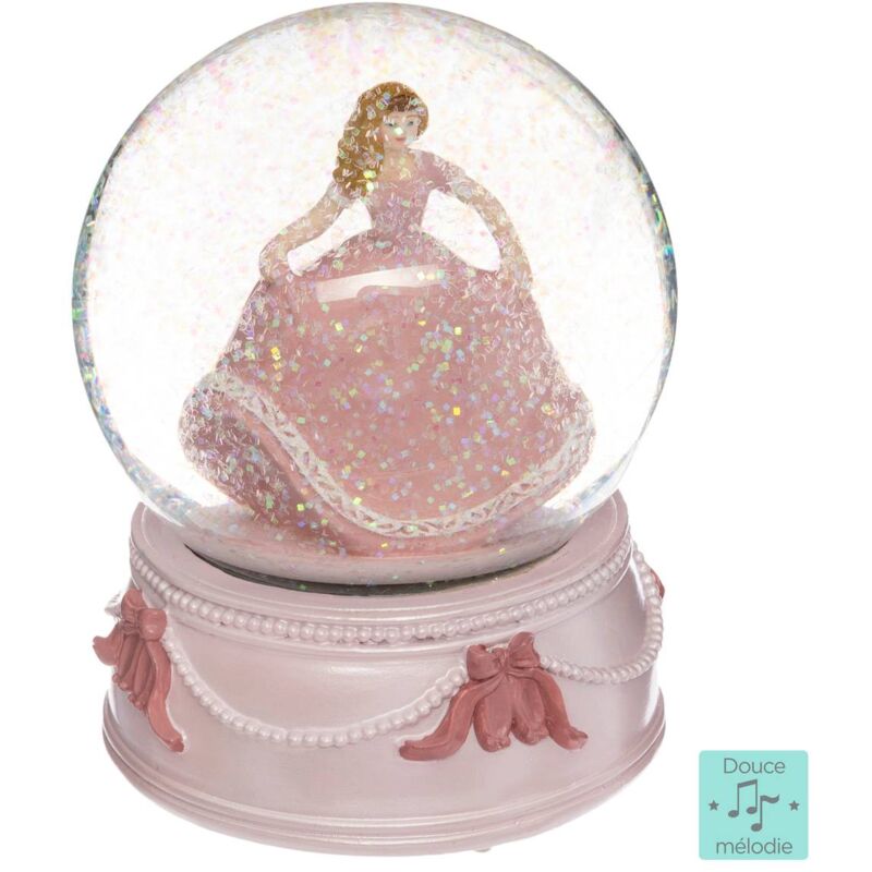 foto del prodotto atmosphera globo di neve musicale rosa princesse d10cm cr ateur d int rieur