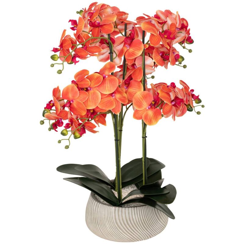 foto del prodotto atmosphera orchidea artificiale in vaso sanae in cemento arancione h65cm cr ateur d int rieur