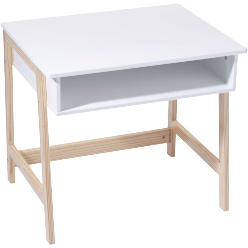foto del prodotto atmosphera scrivania per bambini in melamina bianca e gambe in legno, 1 foro, 58 cm, decorazione e funzionalit 