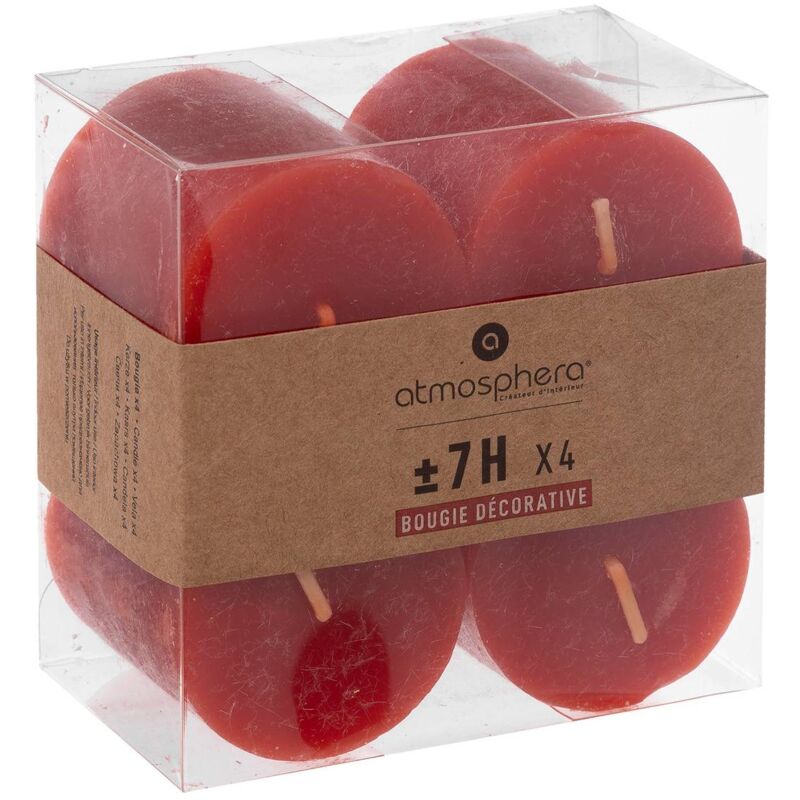 foto del prodotto atmosphera set di 4 candele rustiche rosse 60g cr ateur d int rieur