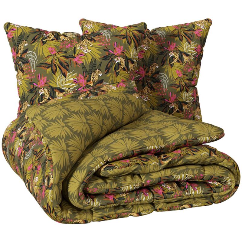 foto del prodotto atmosphera set di biancheria da letto stampata tropical boudoir 240x220cm verde cachi cr ateur d int rieur