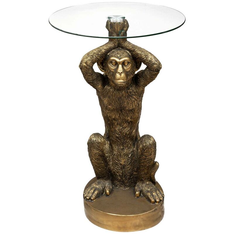 foto del prodotto atmosphera tavolino monkey in resina e vetro temperato d40cm dorato cr ateur d int rieur