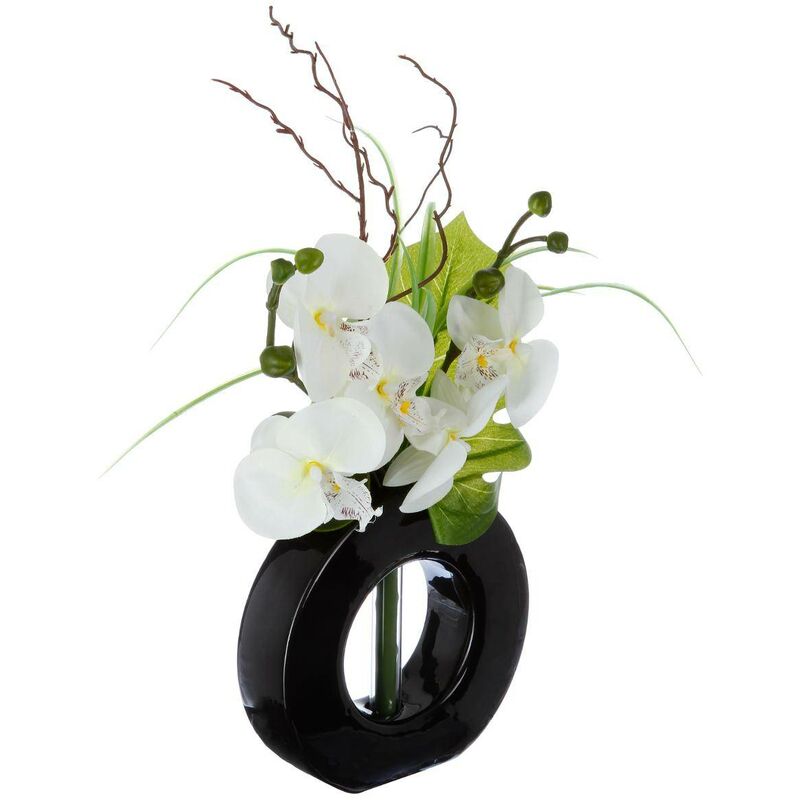 foto del prodotto atmosphera vaso di orchidee artificiali in ceramica h44cm bianco e nero cr ateur d int rieur