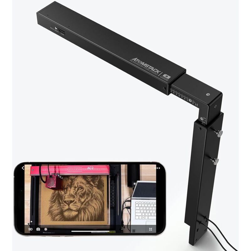 foto del prodotto atomstack ac2 telecamera lightburn per incisore laser, registrazione hd 1080p, scheda di memoria da 32gb, posizionamento preciso, monitoraggio