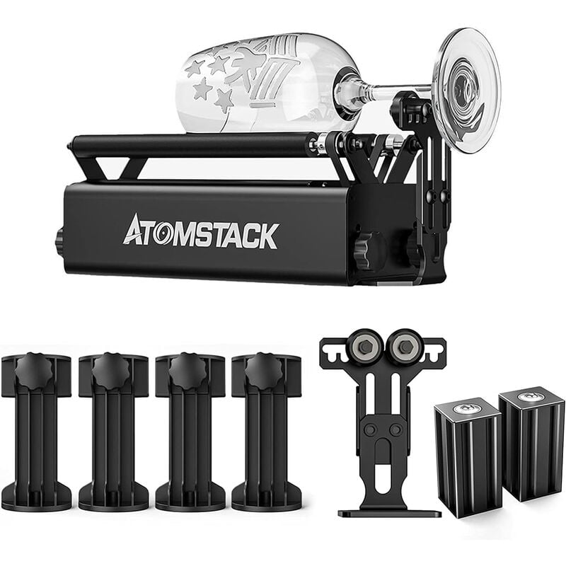 foto del prodotto atomstack rullo di rotazione laser r3 pro, modulo di incisione laser a rullo rotante in alluminio a 360 con 2 aste di supporto, 4 cuscinetti