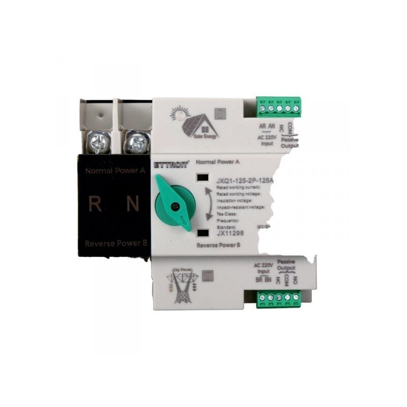 foto del prodotto ats commutatore di trasferimento automatico fotovoltaico 2p 4m doppio alimentazione 125a ac 230v ip20 ec60947 6 1 ettroit