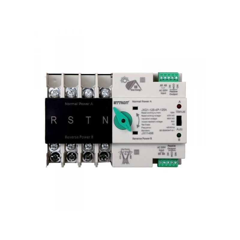 foto del prodotto ats commutatore di trasferimento automatico fotovoltaico 4p 6m doppio alimentazione 125a ac 400v ip20 iec60947 6 1 ettroit