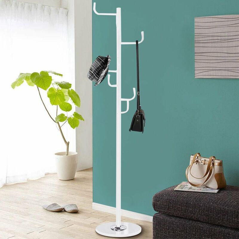 foto del prodotto attaccapanni appendiabiti a piantana in metallo 6 ganci colore bianco 38x38x176