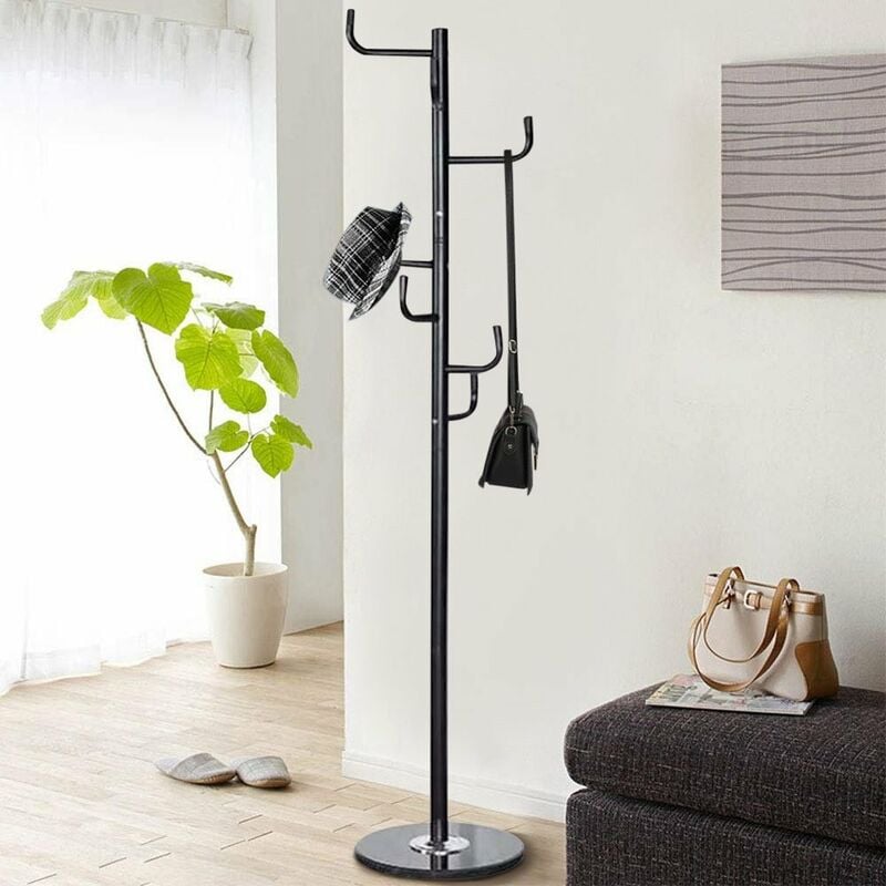 foto del prodotto attaccapanni appendiabiti a piantana in metallo 6 ganci colore nero 38x38x176cm