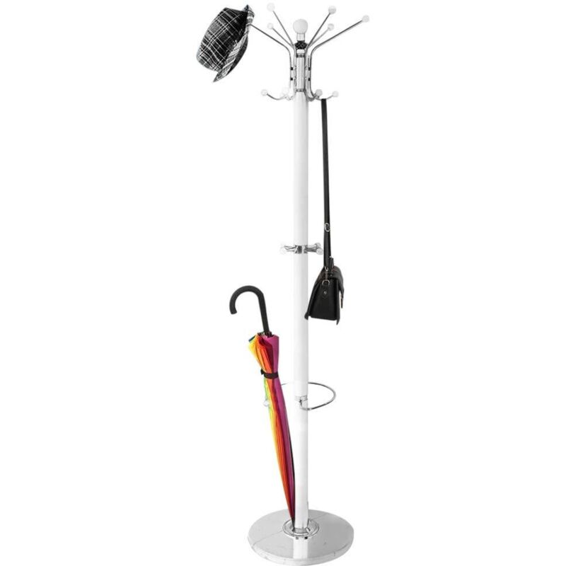 foto del prodotto attaccapanni appendiabiti piantana in metallo 16 ganci con portaombrelli bianco