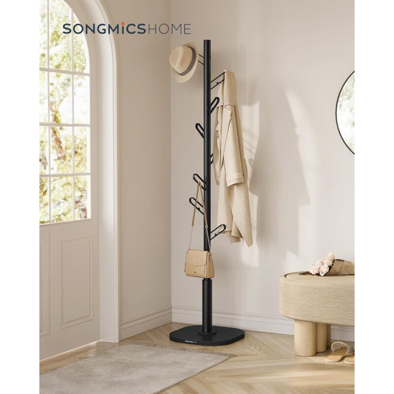 foto del prodotto attaccapanni da terra a forma di albero, appendiabiti, 8 ganci con estremit arrotondate, altezza 175,3 cm, per abiti cappelli borse, nero inchiostro