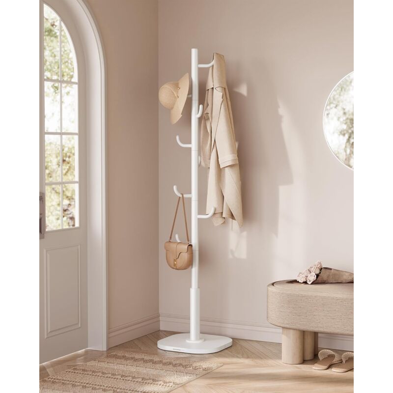 foto del prodotto attaccapanni da terra a forma di cactus, appendiabiti, 8 ganci curvi verso l alto, altezza 175,3 cm, per abiti cappelli borse, bianco nuvola