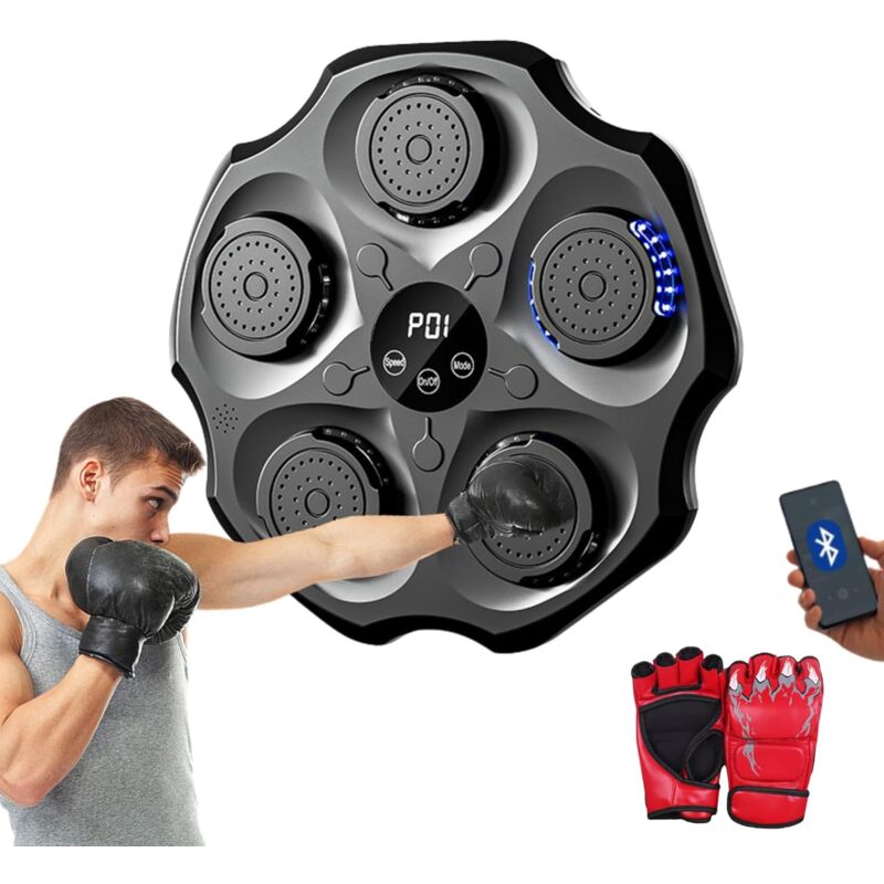 foto del prodotto attrezzatura musicale per boxe, attrezzo per l allenamento di boxe da parete in pu con guantoni da boxe, tappetino da boxe a led, bluetooth, luci