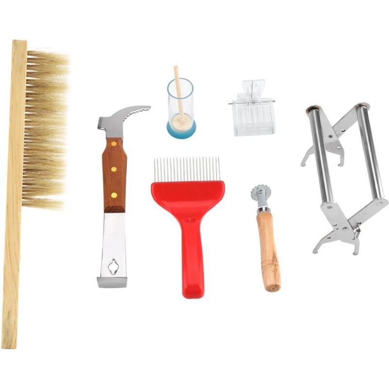 foto del prodotto attrezzatura per apicoltura kit di attrezzatura per apicoltura, spazzole per api, forchette per apicoltura, strumenti per apicoltura, 7 pezzi set