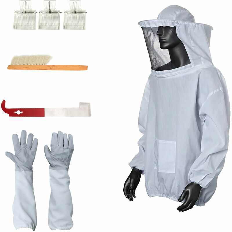 foto del prodotto attrezzatura per apicoltura tuta per apicoltura guanti per apicoltura maniche protettive hive j hook strumento per alveare spazzola per alveare queen