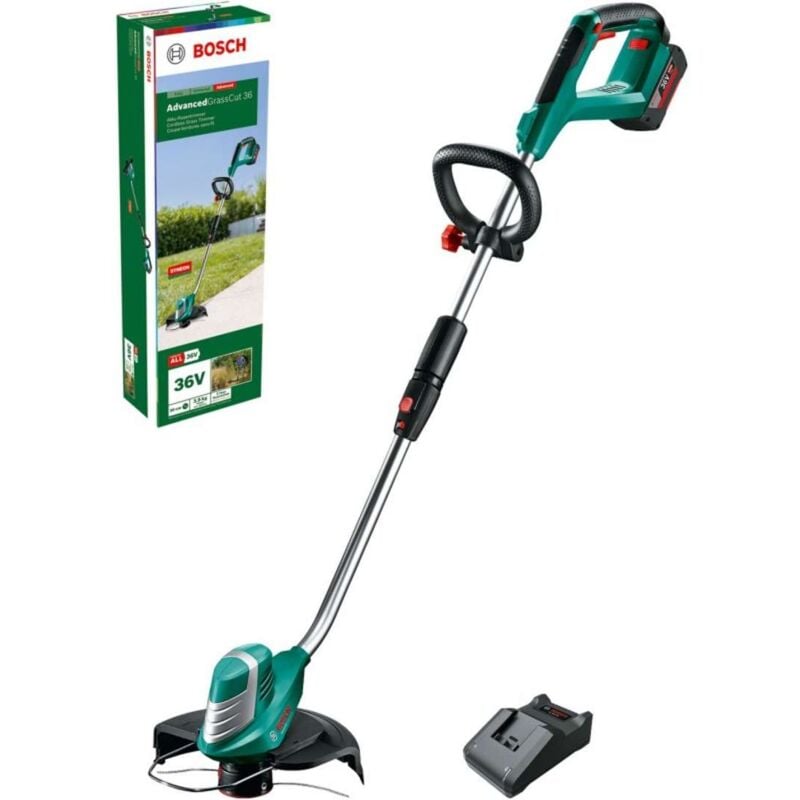 foto del prodotto attrezzature da giardino tagliabordi aku da 36 v, portata 30 cm, 1x batteria 2,0 ah li ion, caricabatterie 0600878n03 bosch