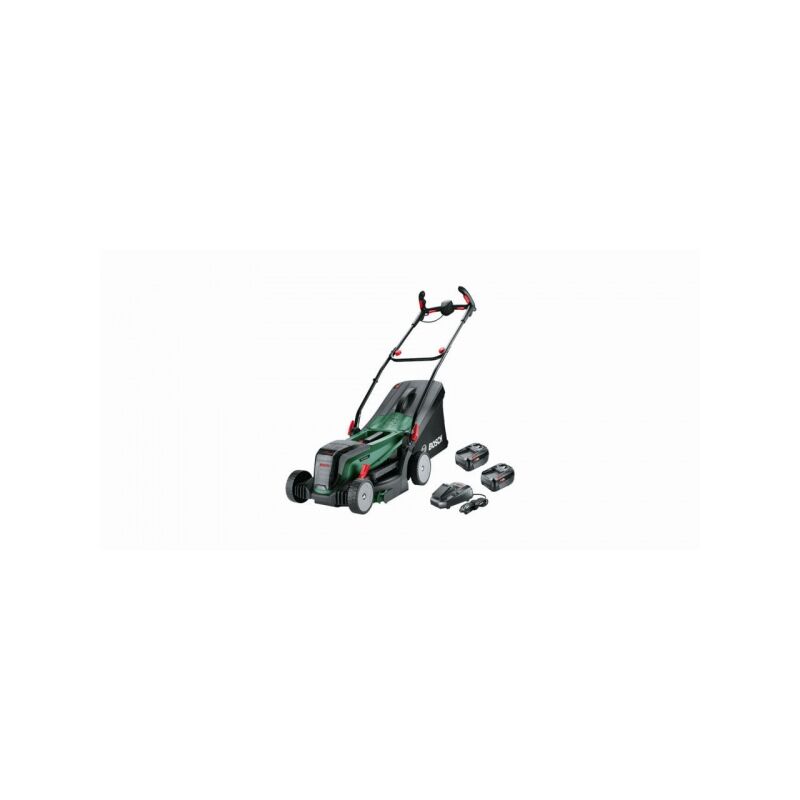 foto del prodotto attrezzature da giardino tosaerba a batteria 18v, larghezza di taglio 37 cm, 2 batterie li ion da 4,0 ah, caricabatterie 06008b9e00 bosch
