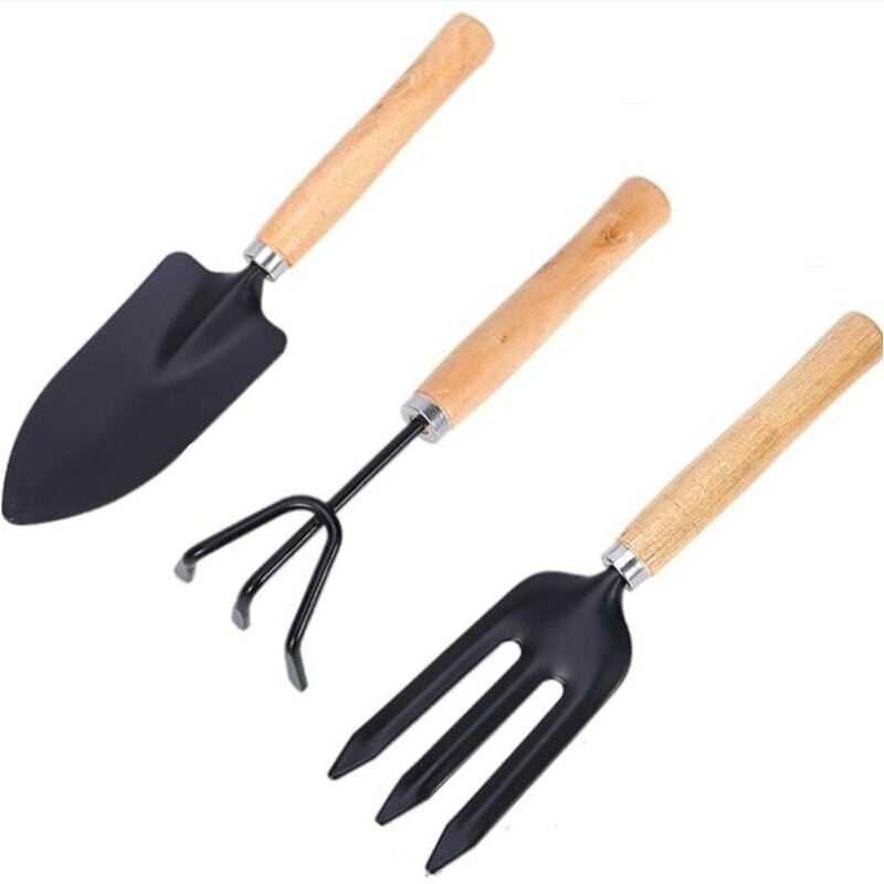 foto del prodotto attrezzi da giardino in due pezzi, mini set di attrezzi per piante da giardinaggio da 6 pezzi pala con manico per rastrello per piante da giardino da