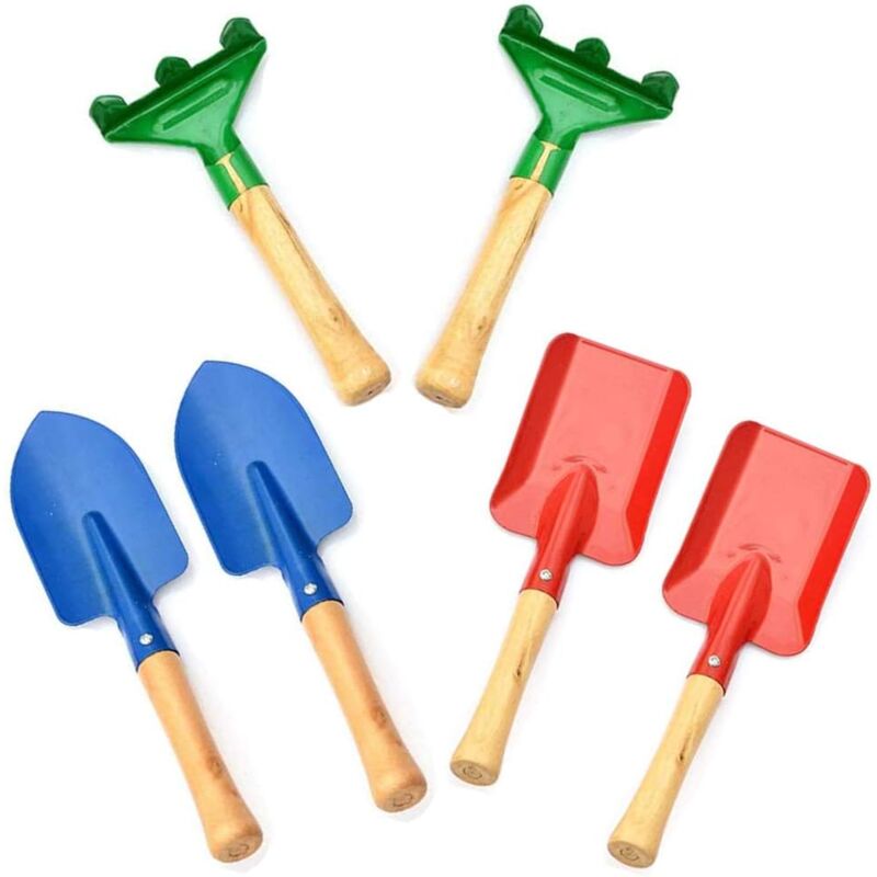 foto del prodotto attrezzi da giardino per bambini, mini pala e rastrello in legno, giocattoli da spiaggia