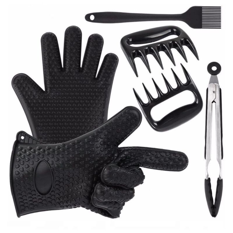 foto del prodotto attrezzi per barbecue set di utensili per barbecue in acciaio inossidabile e silicone, nero