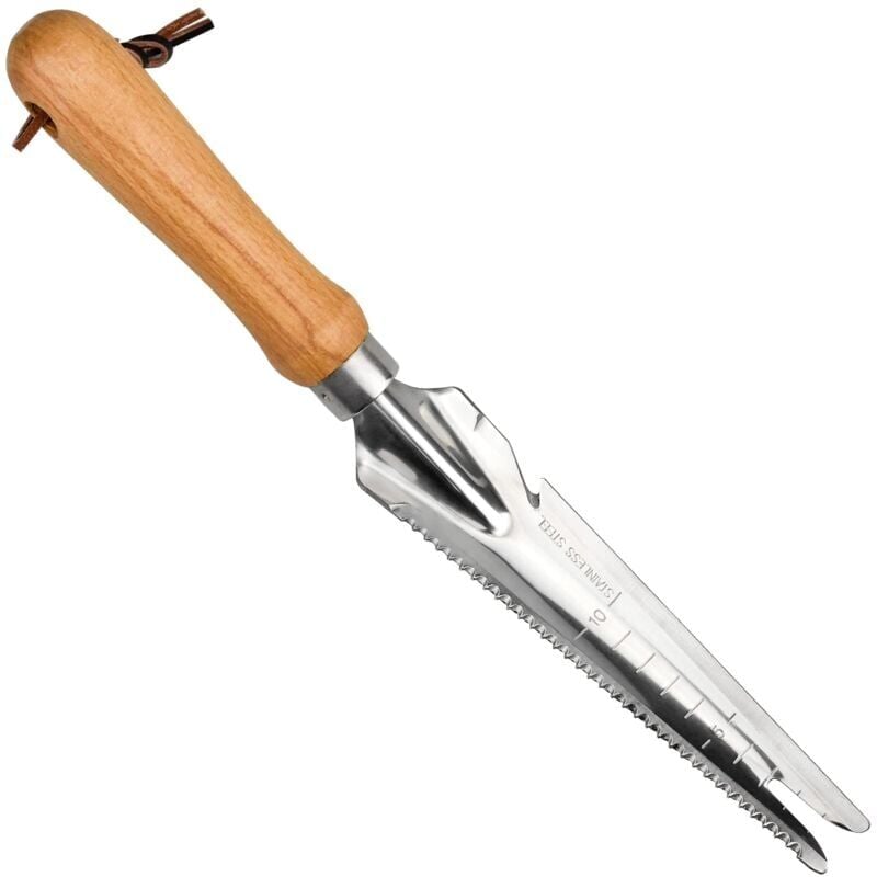 foto del prodotto attrezzo per diserbo in acciaio inossidabile con manico in legno - diserbante manuale per diserbo da giardino