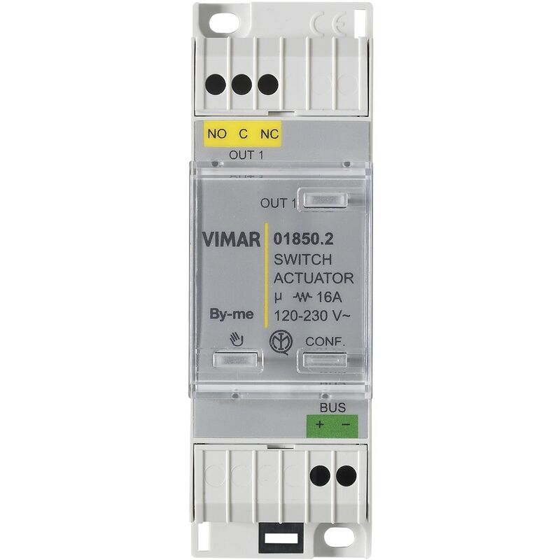 foto del prodotto attuatatore con 1 uscita a rel 16a 230v su guida din vimar 01850.2