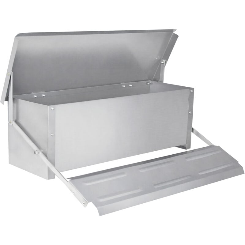 foto del prodotto aufun 10 kg mangiatoia automatica per polli, con piedini antiratto e coperchio impermeabile, mangiatoia per pollame in acciaio zincato argento