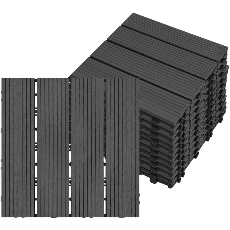 foto del prodotto aufun 11x piastrelle per terrazze in legno composito wpc 30 x 30 cm, effetto legno con sistema a clic, per giardino, balcone, terrazza 1 m ,