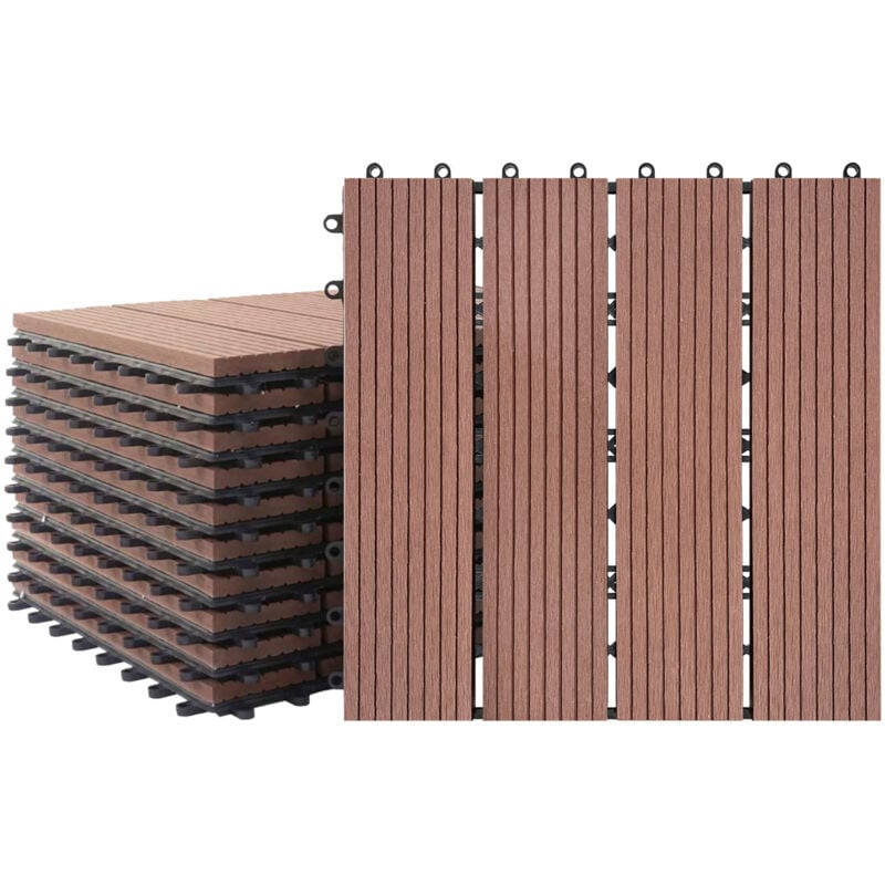 foto del prodotto aufun 11x piastrelle per terrazze in legno composito wpc 30 x 30 cm, effetto legno con sistema a clic, per giardino, balcone, terrazza 1 m ,