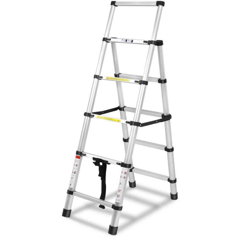 foto del prodotto aufun 140 170cm scala telescopica, scale appoggio pieghevole in alluminio, antiscivolo scala estensibile, 150kg telaio a forma di a, 5 6
