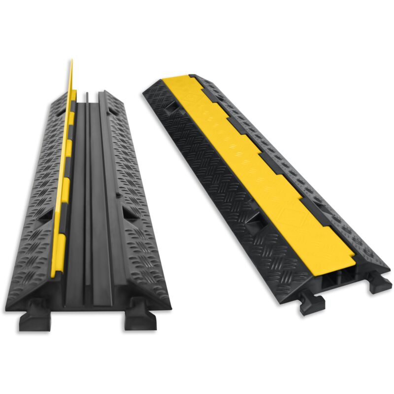 foto del prodotto aufun 2 tappetini di protezione per cavi, 2 canali, in gomma termoplastica commerciale, con design modulare, per parcheggi, magazzini, colore nero,