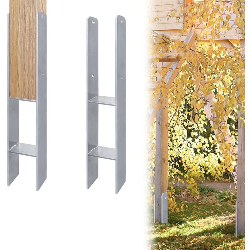 foto del prodotto aufun 2 x portapali in forma di h ancore in forma di h in acciaio, spazio tra le ganci 121 mm, lunghezza 600 mm, spessore del materiale del